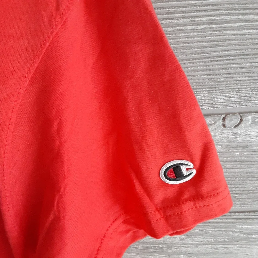 New-Champion Mens Loose Fit Tee Solar Crimson Red Triple Script Logo Shirt M
